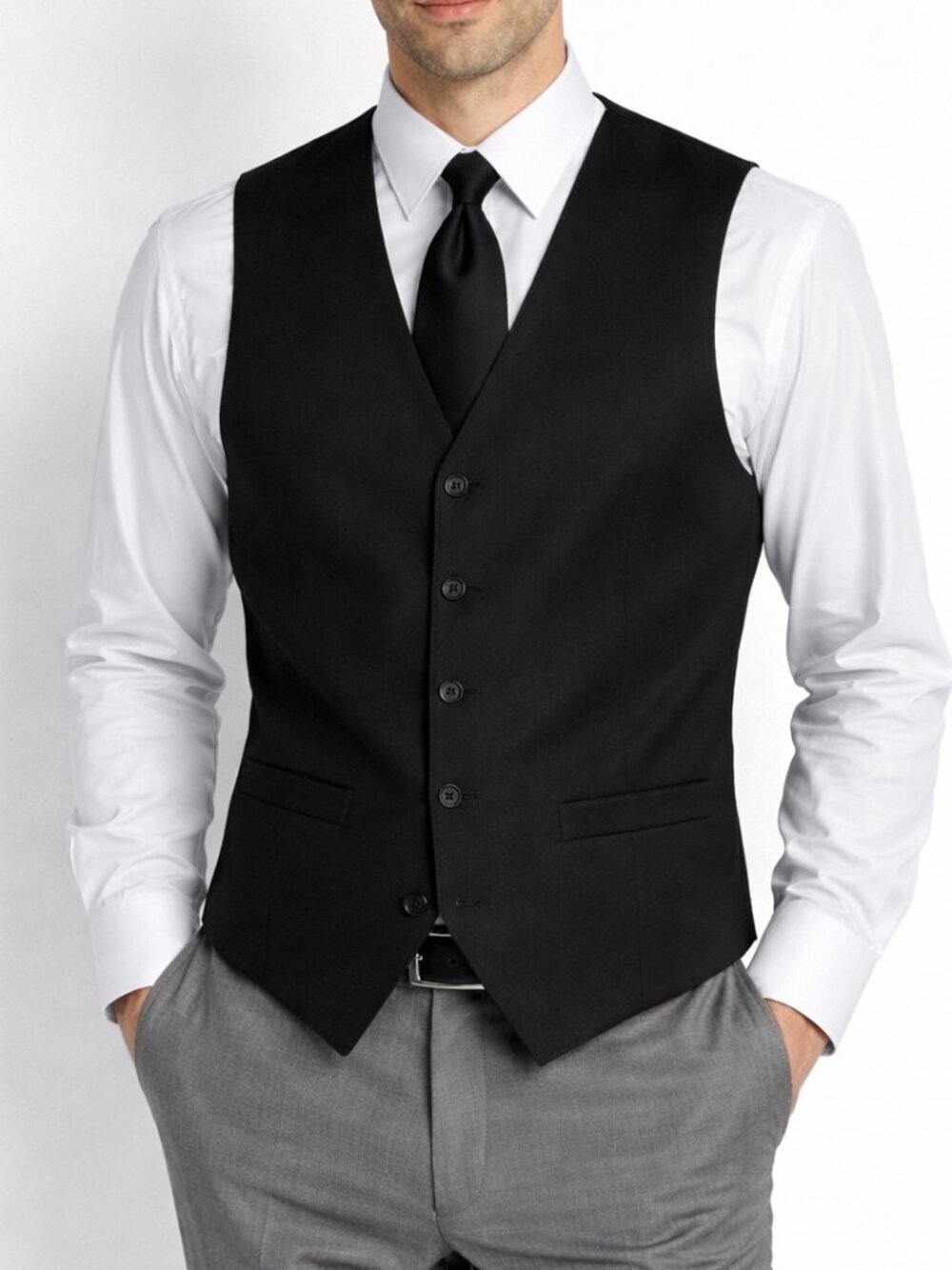 Stafford Black 100% Wool Suit Medium Vest